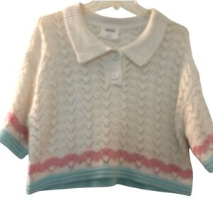 ROUGH LOS ANGELES short sweater, size L, winter white, pink and blue , knit.